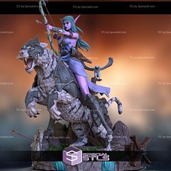 Tyrande Whisperwind and Lion Warcraft 3D Print Model