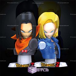 Android 17 and Android 18 Basic Digital STL Sculpture Bust