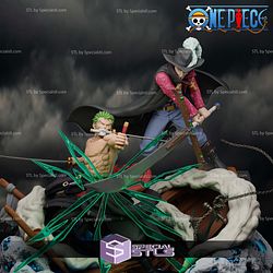 Zoro vs Mihawk One Piece Diorama 3D Model Sculpture