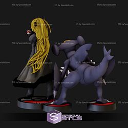 Cynthia with Garchomp Pokemon V2 3D Print Sculpture