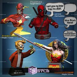 Deadpool Wonderwoman Flash Bust Pack 3D Printing Models