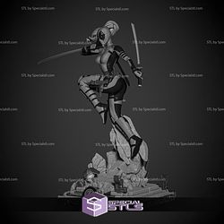 Lady Deadpool Attack Pose Rock Base STL Printer Files