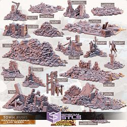 Terrain Essentials Exteriors Town Ruins Set Campaign STL Miniatures
