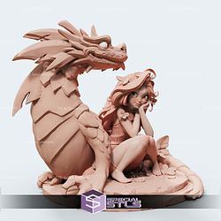 Iriel Girl and Dragon STL Miniatures