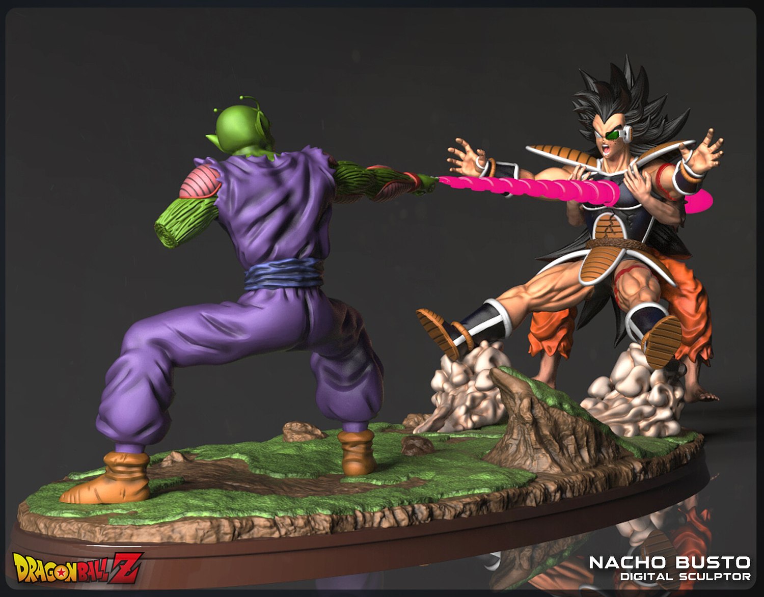 Goku and Piccolo fighting with Raditz Diorama