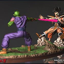 Goku and Piccolo fighting with Raditz Diorama