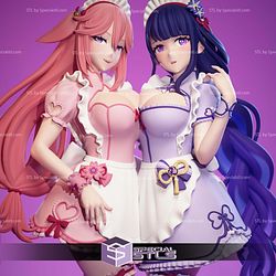 Raiden Shogun and Yae Miko Maid Girls STL Files