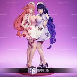 Raiden Shogun and Yae Miko Maid Girls STL Files