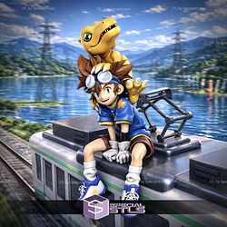 Tai And Agumon On The Train 210mm STL Files