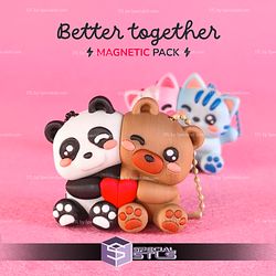 Better Together Bear Panda Cat Magnetic Keychain Pack STL Files