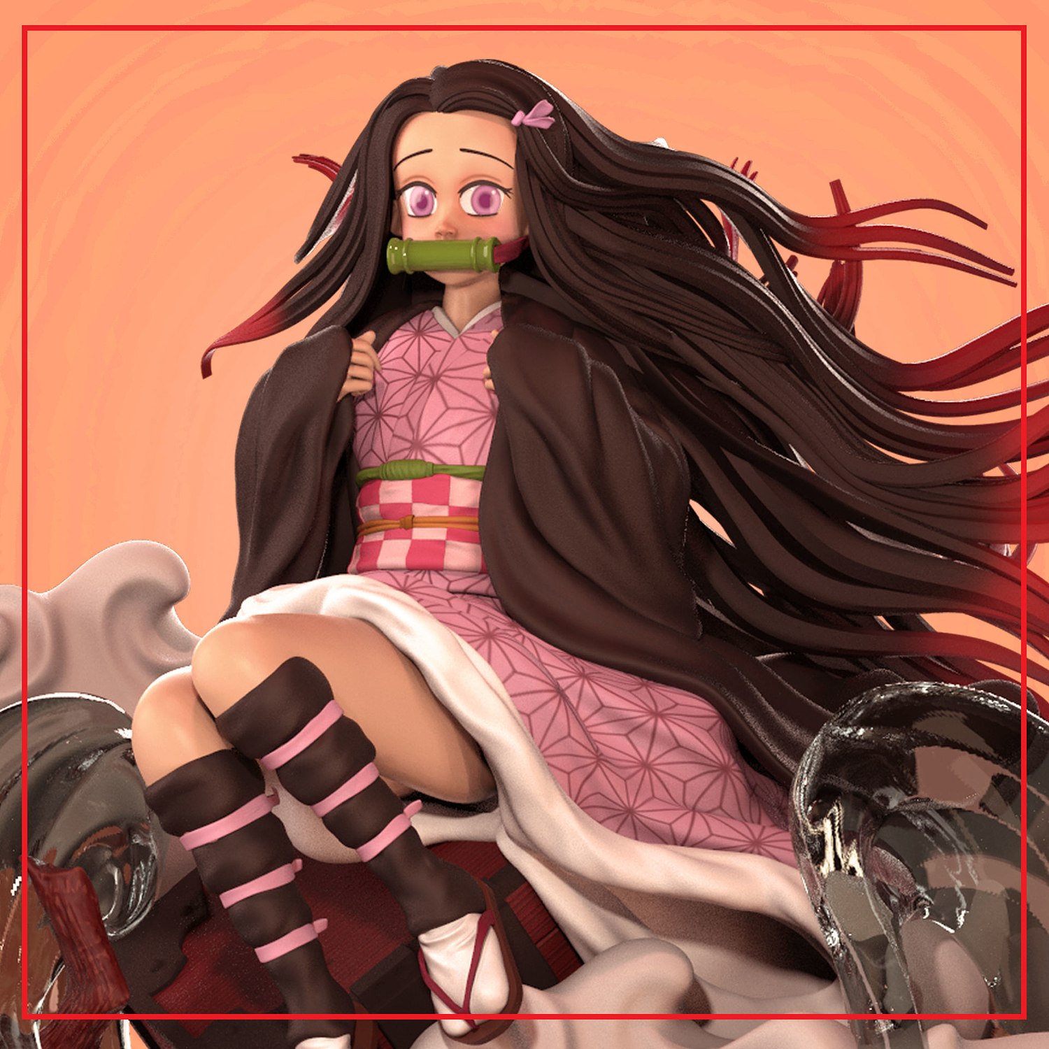 Nezuko Cute Pose 3D Model from Demon Slayer STL Files