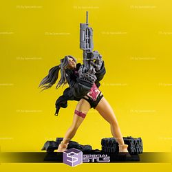 Rebecca Cyberpunk STL fIles Pointing Gun to Sky