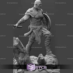 Kratos 3D Model Standing on Demon Head