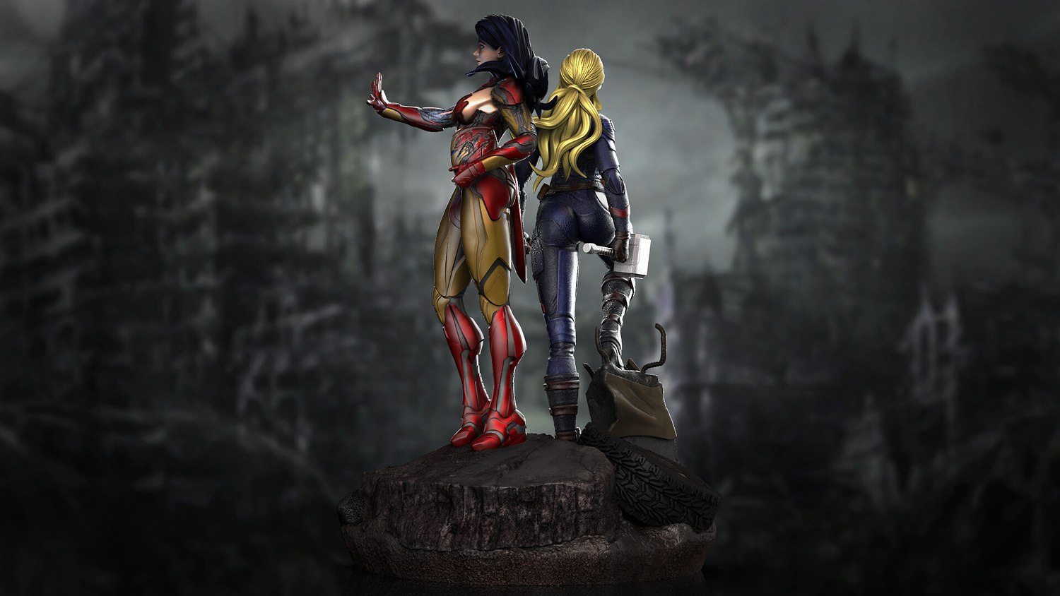 Captain Woman and Iron Woman Diorama