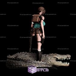 Lara Croft 3D Model Standing on Crocodiles