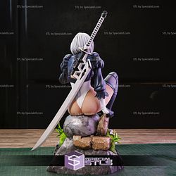 2B STL Files Sitting Pose with The Bird from Nier Automata