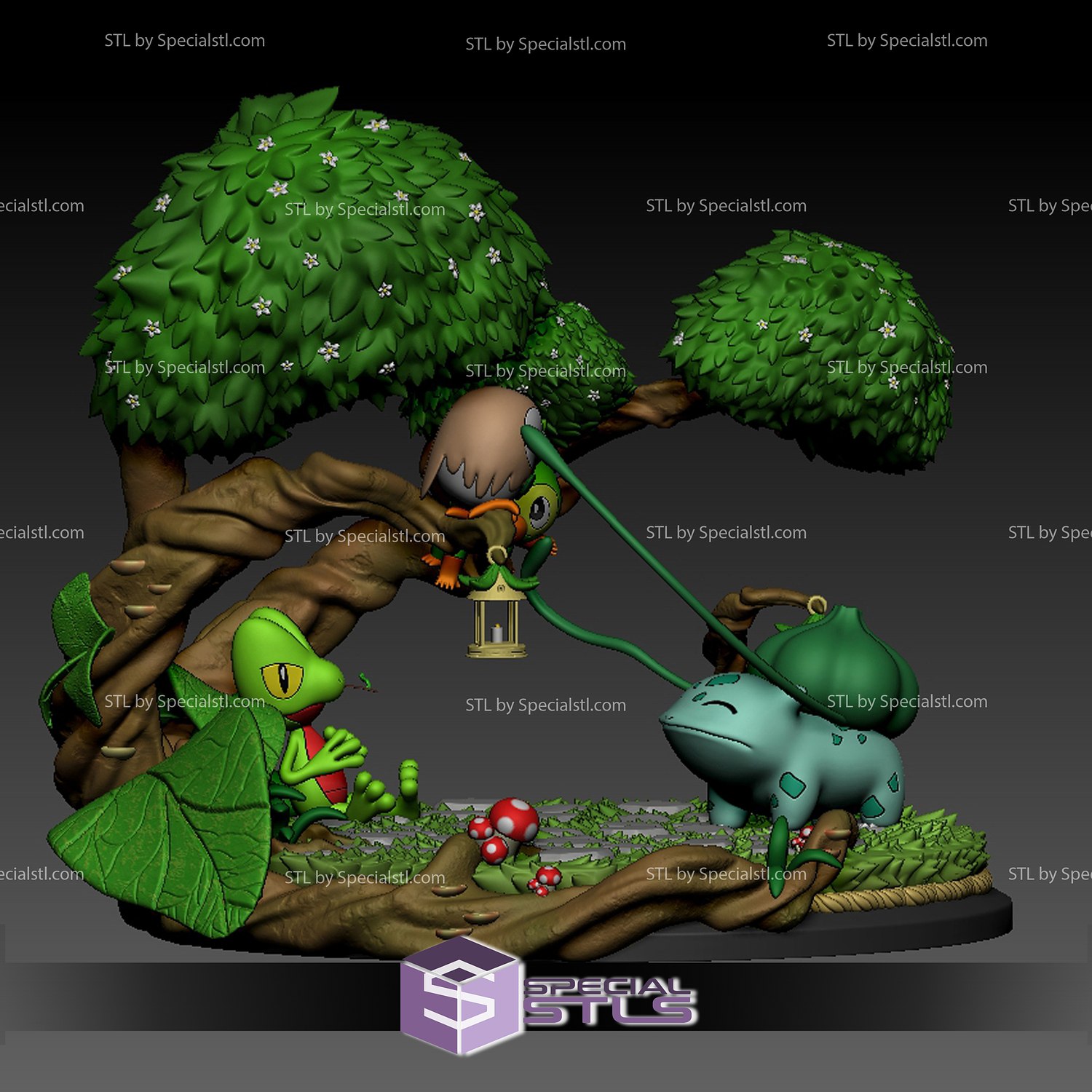 Bulbasaur Treecko Rowlet and Grookey 3D Printing Figurine Pokemon STL Files