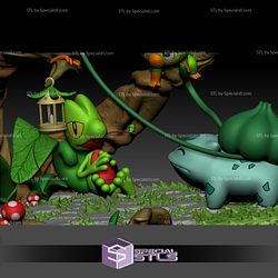 Bulbasaur Treecko Rowlet and Grookey 3D Printing Figurine Pokemon STL Files