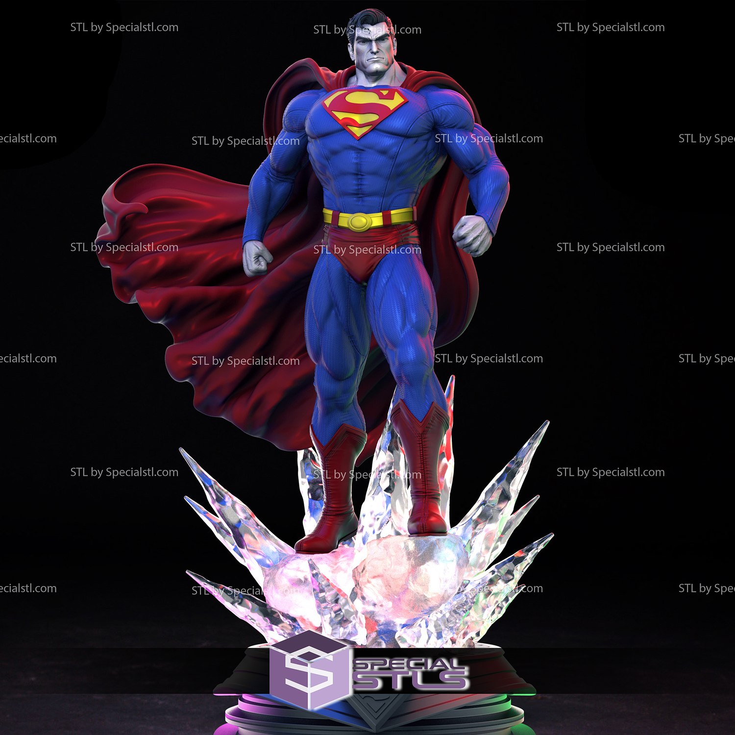 Superman 3D Model Standing on Ice Base V2