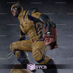 Wolverine Holding Deadpool Head 3D Printing Figurine STL Files