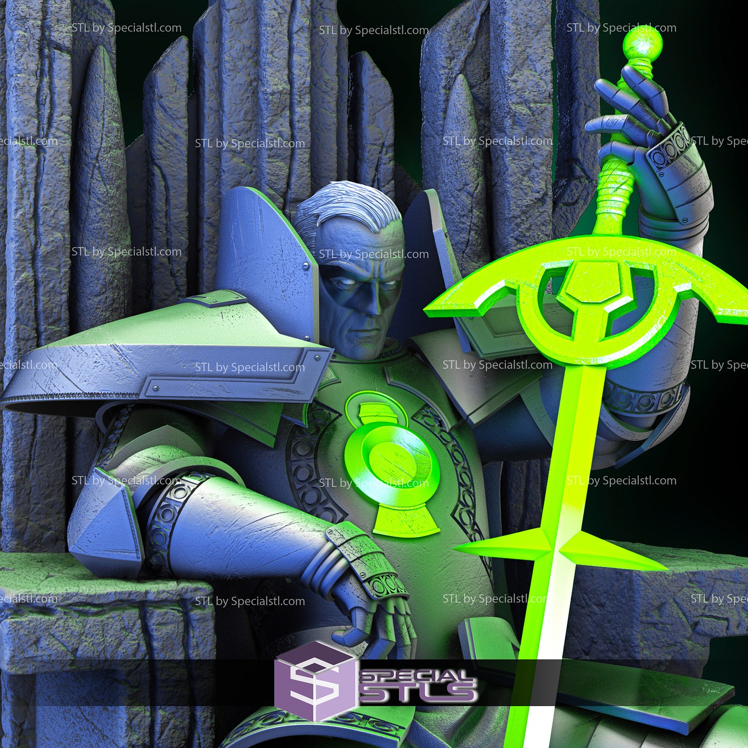 Alan Scott Green Lantern on Throne STL Files 3D Printing Figurine