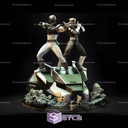 Green Ranger and Whiter Ranger STL Files Diorama Power Ranger 3D Printable - Base Diorama