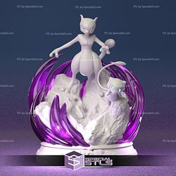 Mew and Mewtwo Diorama 3D Printing Model Pokemon STL Files