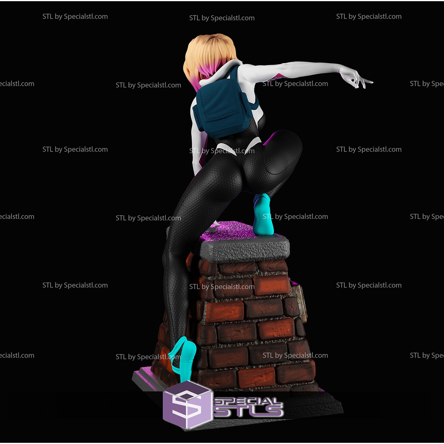 Spider Gwen STL Files Action Pose V4 Spiderman Miles Morales 3D Printing Figurine