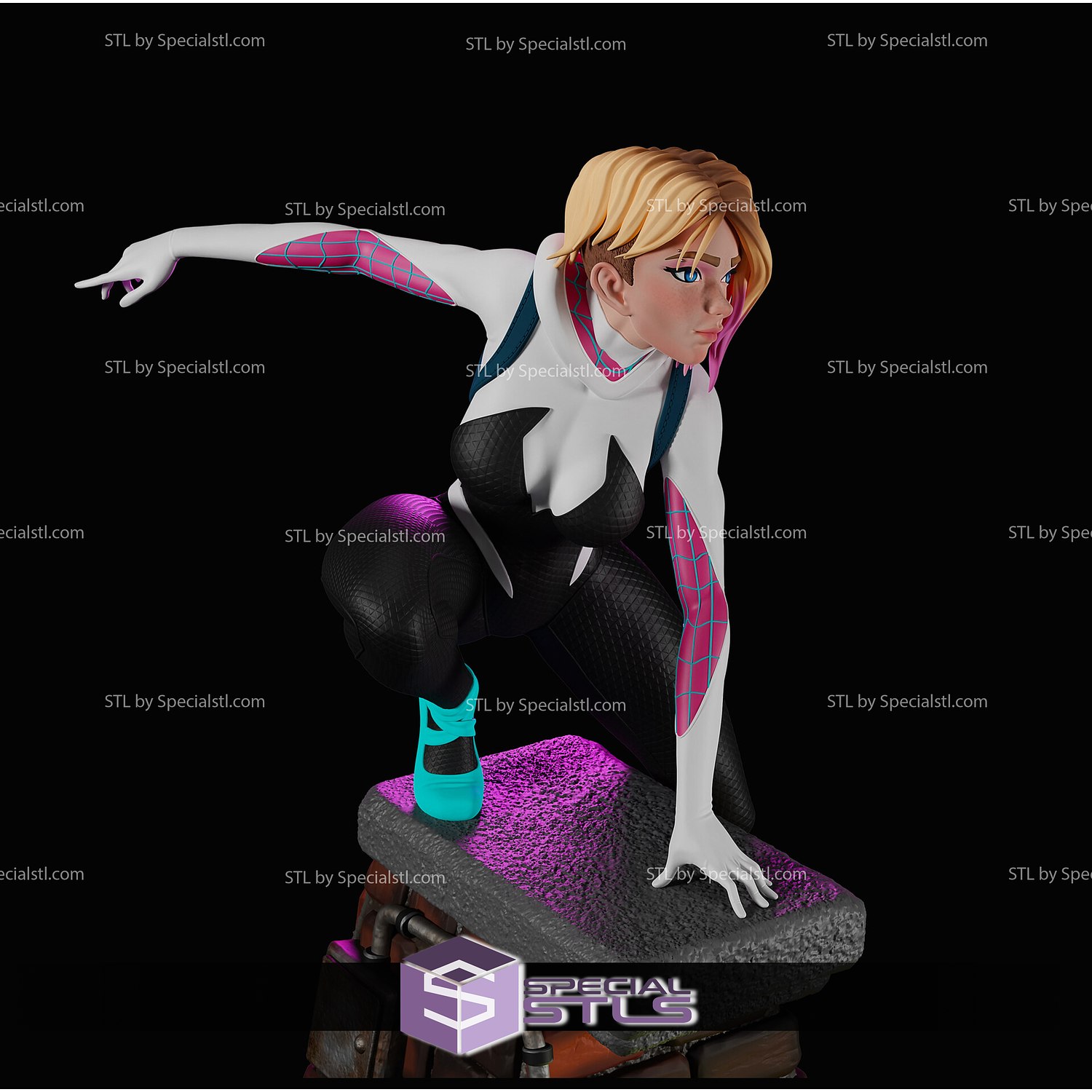 Spider Gwen STL Files Action Pose V4 Spiderman Miles Morales 3D Printing Figurine