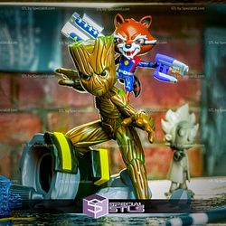 Chibi STL Collection - Groot and Rocket 3D Printing Figurine STL Files