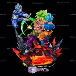 Broly Fighting Goku and Vegeta Diorama STL Files