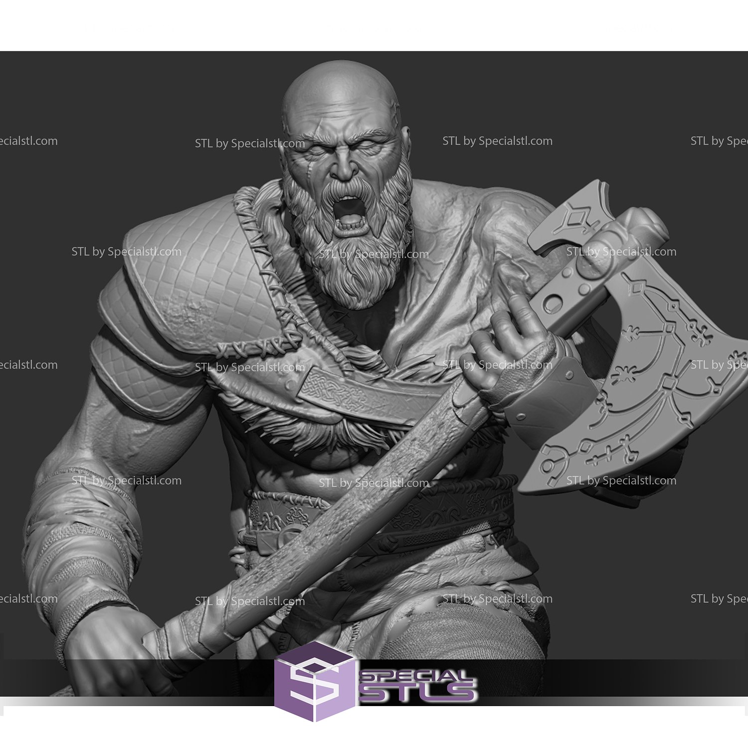 Kratos on Fire Troll Head STL Files God of War | SpecialSTL