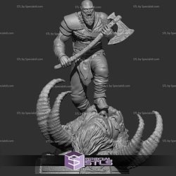 Kratos on Fire Troll Head STL Files God of War