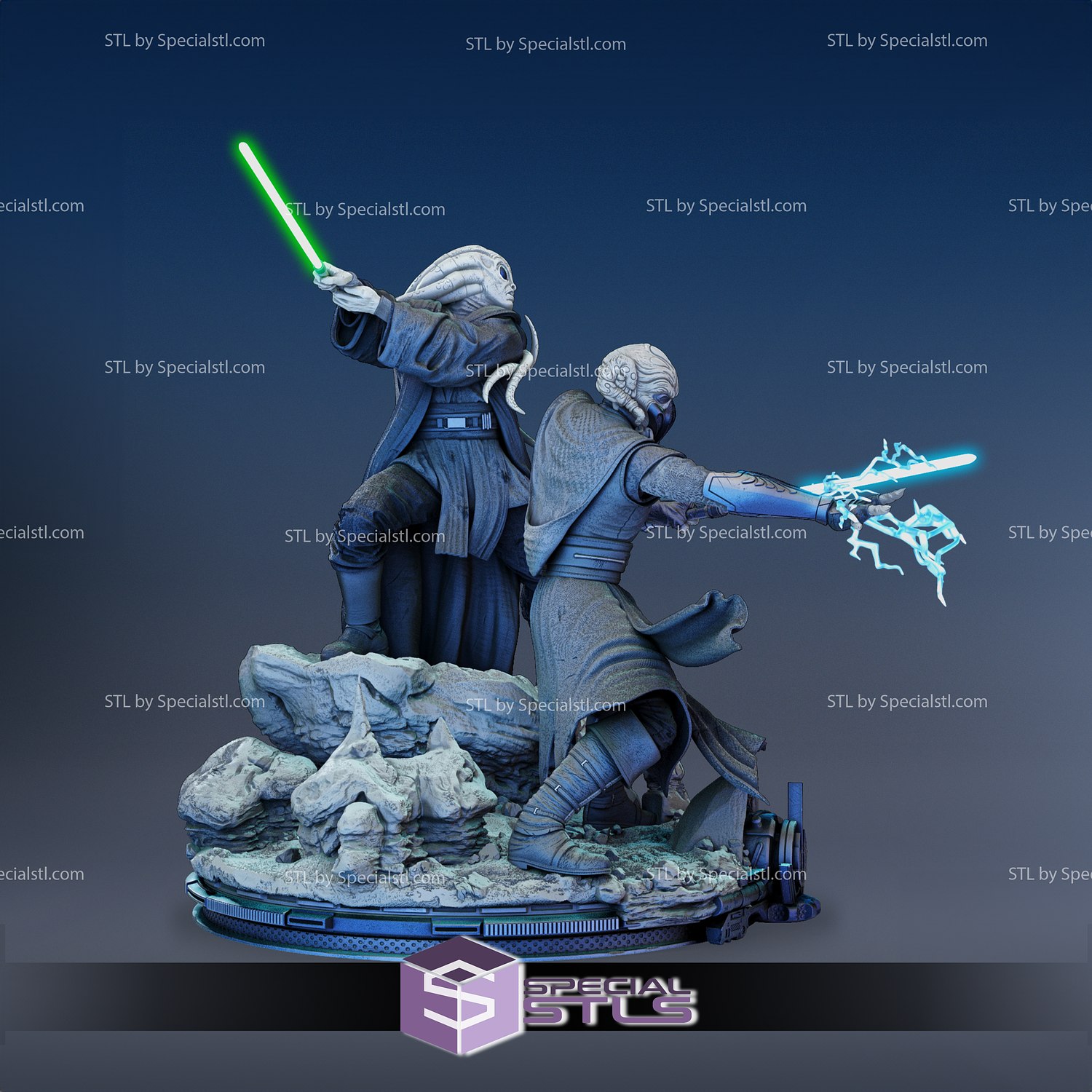 Plo Koon and Kit Fisto Diorama 3D Print STL Starwars 3D Model