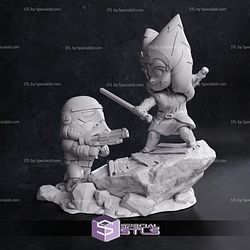 Ahsoka Tano Fighting Storm Trooper Chibi Ready to 3D Print