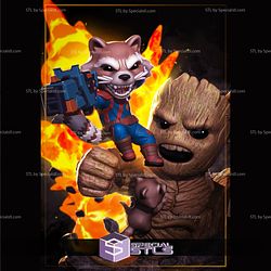 Chibi Rocket and Groot STL Files Guardians of the Galaxy