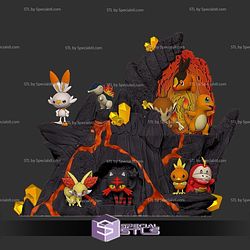 Pokemon All Fire Starters Diorama 3D Model